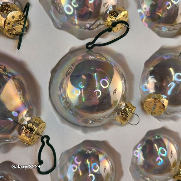 Holiday Crystal Glass Christmas Tree Ornaments Set 23 Pc 3 Sizes Gold Caps Vinta - Picture 7 of 12